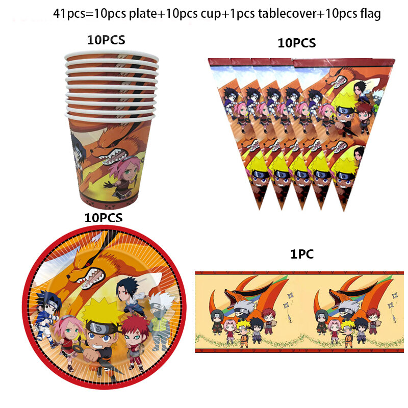 สำหรับ10คน Naruto Theme เด็กตกแต่ง Disposable Tableware ถ้วยกระดาษแผ่นผ้ากันเปื้อนอาบน้ำเด็กอุปกรณ์