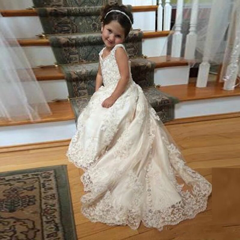 민소매 작은 신부 들러리 드레스 결혼식 파티 꽃 소녀 드레스 생일 첫 영성체 공식 행사 가운