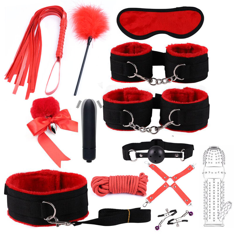 ไนลอน BDSM Sex Bondage ชุด Handcuffs Nipple Clamps Collar Gag Whip เชือกหาง Anal Plug Vibrator คู่เพศของเล่นสำหรับผู้ใหญ่