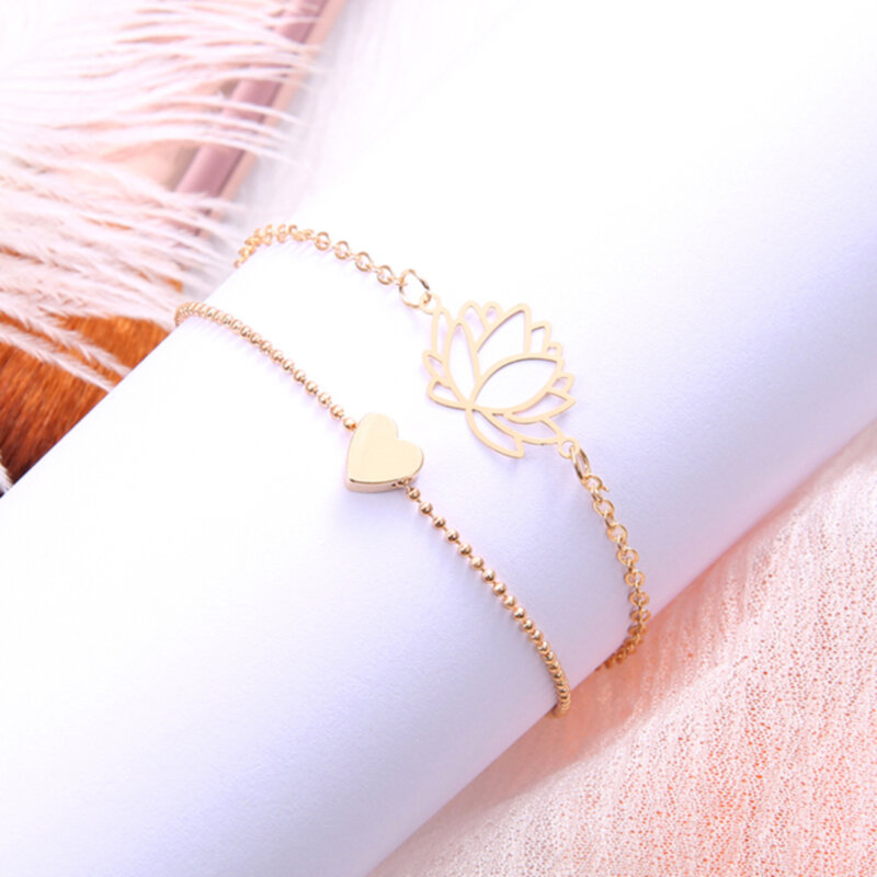 Pulseira feminina dourada de lótus vazada, bracelete de natal presente para mulheres joias para presente 2021