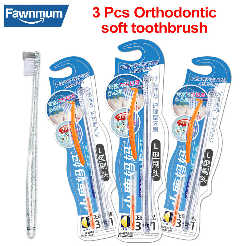 Fawnmum 3Pcs/Set Orthodontic Brush For Teeth Cleaning Interdental Brushes Toothbrush 3 In 1 Toothpicks Dental Cleaning Tools