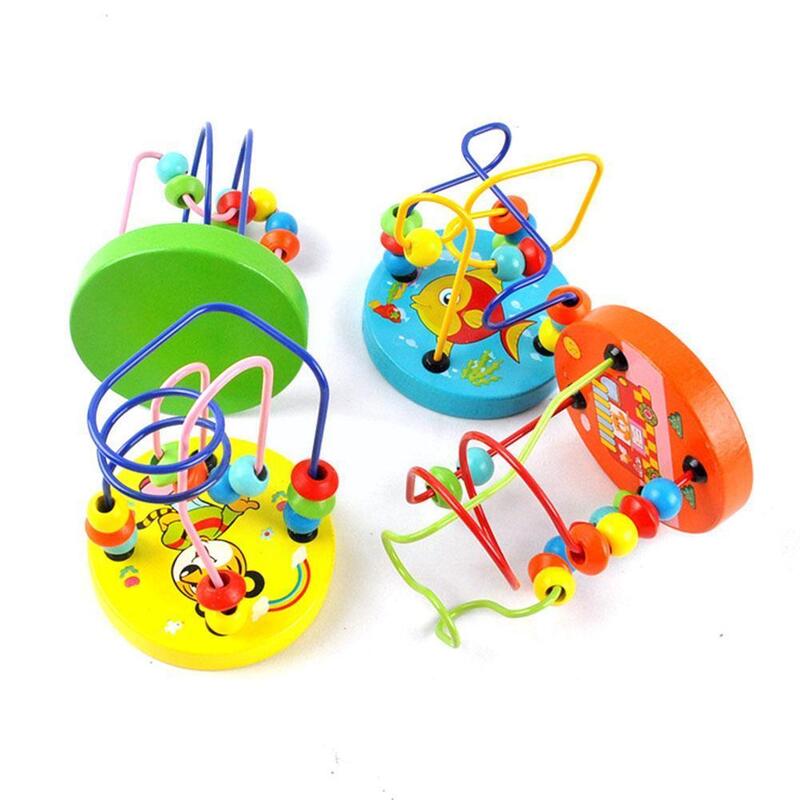 Kids Baby Wooden Beads Toys Colorful Around Beads Maze Toys For Children Coaster Education Roller Learning Wooden Toys D8P2