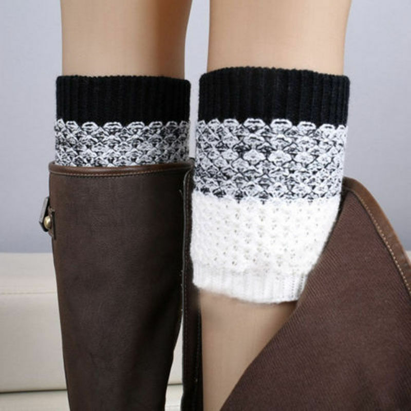 1Pair Women Girl Crochet Knitted Boot Cuffs Toppers Leg Knee Warmers Sleeves Boot Covers Winter Socks Gift