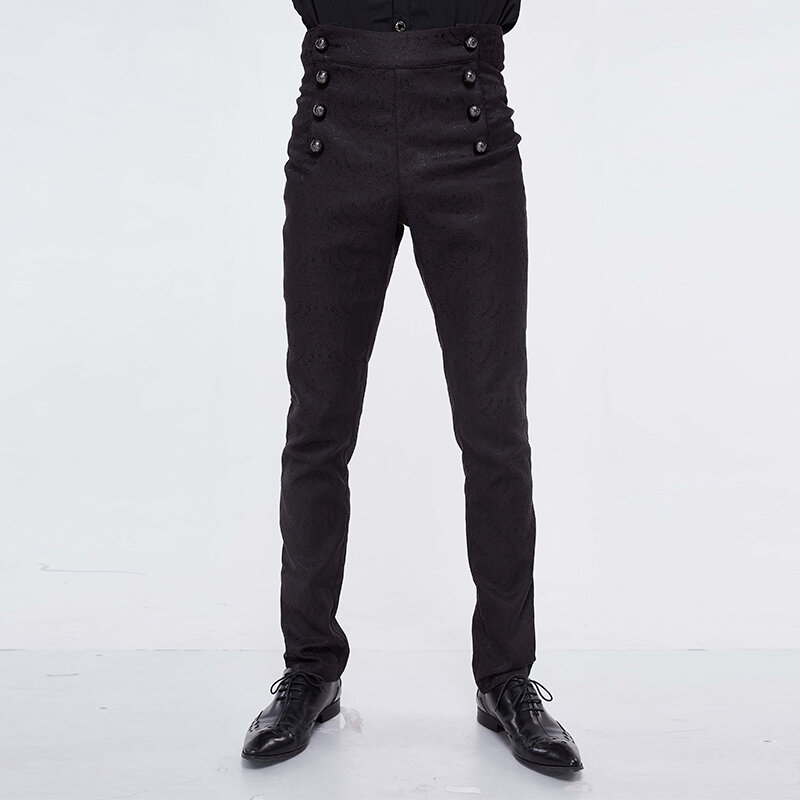DEVIL แฟชั่นเอวกางเกงยีนส์ Gothic Victorian สีดำผ้าไหมกางเกง Steampunk ฮาโลวีนกางเกงสำหรับชาย