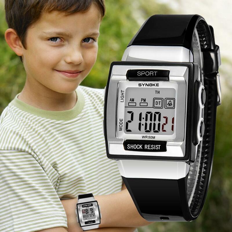 Часы SYNOKE детские цифровые, повседневные спортивные светодиодные водонепроницаемые с силиконовым ремешком, для мальчиков и девочек, подарок для студентов