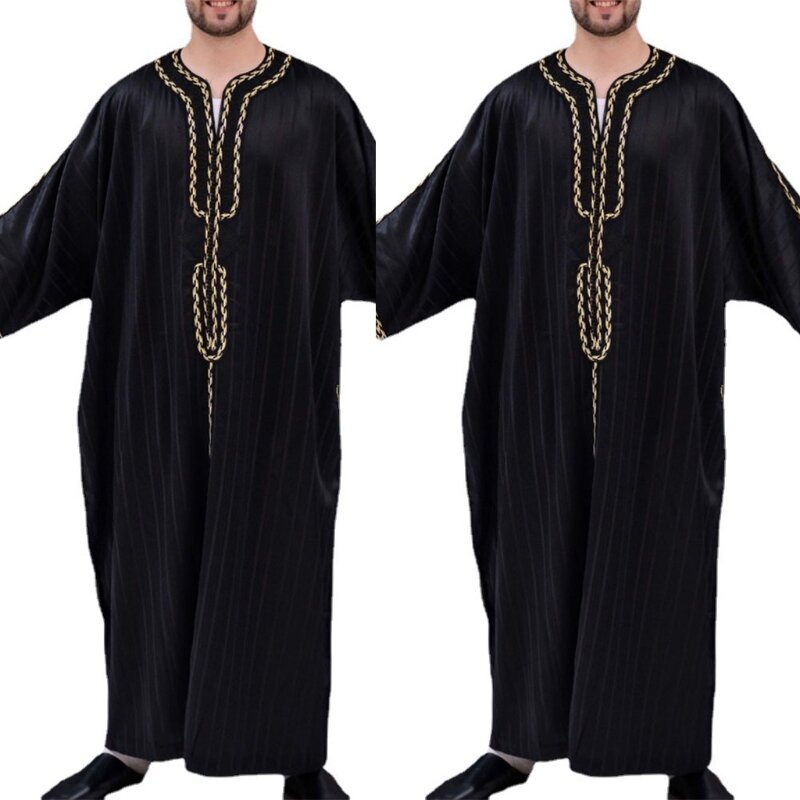 Homem árabe islâmico kaftan muçulmano roupas manga longa solto abaya robes moda arábia saudita dubai masculino jubba thobe l41b