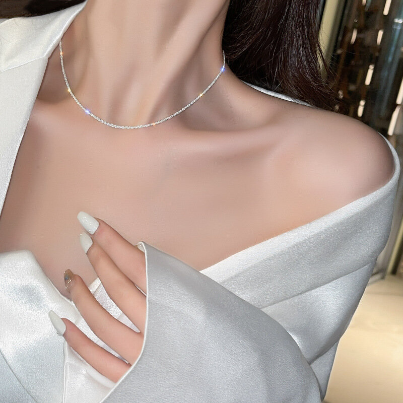 QEENKISS NC701 Perhiasan Bagus Grosir 2022 Mode Trendi Hadiah Ulang Tahun Wanita Anak Perempuan Kalung Rantai Perak Emas 18Kt Berkilau