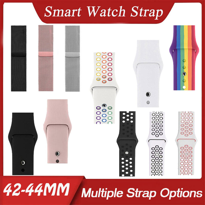 Smart Watch Strap Silicone Metal Strap For Apple Watch Band 44mm 42mm Rubber Wristband for W26 W56 W46 IWO 13 14 PRO Smartwatch