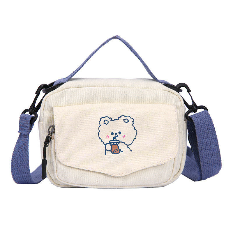 Bolsa de ombro de lona feminina pequena coreano impressão dos desenhos animados moda mini pano bolsas saco do telefone para a menina bonito 2021