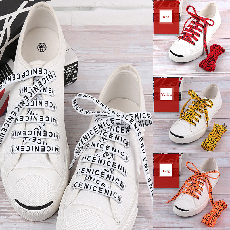 Cordones de zapatos con estampado de letras "NICE" Unisex, cordones de zapatos informales, cuerdas de zapatos deportivos para zapatillas de 100cm/120cm, novedad creativa