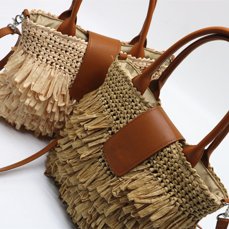 Женские летние пляжные сумки YoReAi, вместительные дамские сумочки на плечо с кисточками, повседневные Модные дорожные тоуты для покупок для д...