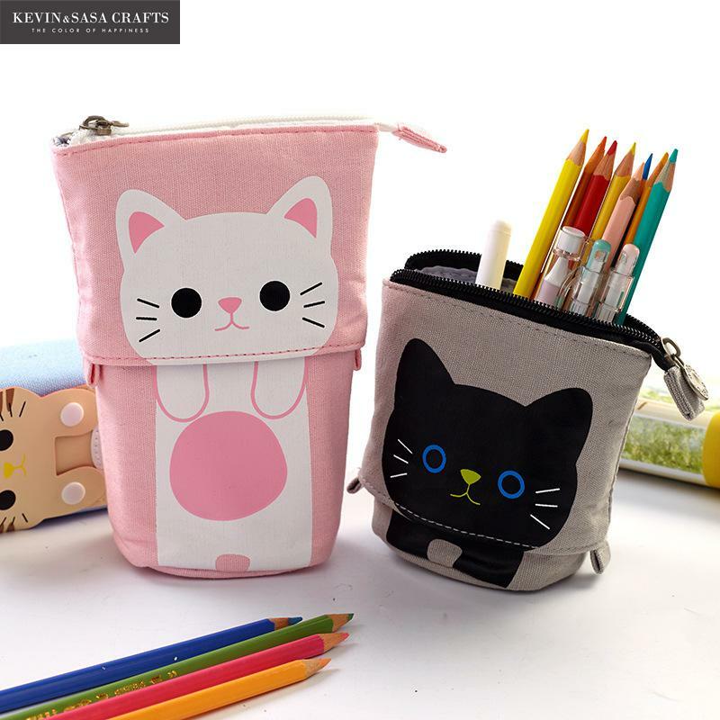 Estuche adaptable de felino para lápices, cartuchera flexible con imagen de gato, grande, ideal para la escuela, regalo