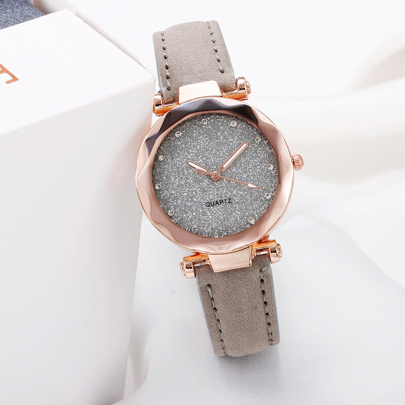 Relógio feminino de marca de luxo, com strass, céu estrelado, couro, quartzo, relógio de pulso, feminino