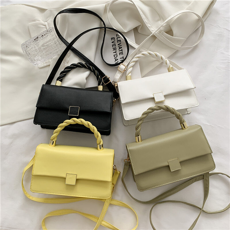 Ladies Fashion Solid Color Magnetic Buckle Dating Shoulder Handbag Casual Detachable Shoulder Strap Shopping Messenger Bag