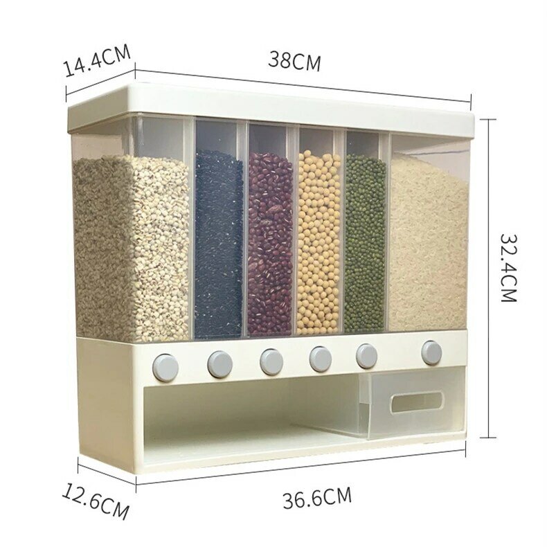 Wonderlife 10KG naścienny podzielony ryż i dyspenser płatków zbożowych 6 odporność na wilgoć plastikowe automatyczne stojaki zamknięte pudełko do przechowywania żywności