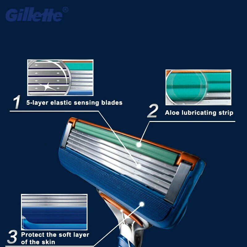 Gillette Fusion 5 Mesin Cukur Keselamatan Razor Pemegang Wajah Alat Cukur Kaset Mencukur Jenggot Case dengan Replacebale Blades untuk Pria