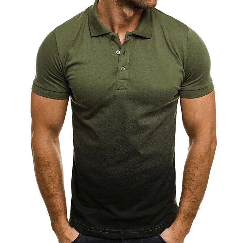 Männer Drucken Kurzarm Polo Shirt Business Revers Beiläufige Dünne Atmungsaktiv Farbverlauf 2021