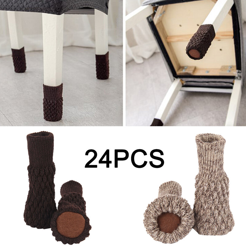 24PCS Knitted Chair Foot Cover Non-slip Table Legs Chair Legs Furniture Foot Socks Floor Protection Pads Moving Noise Reduction