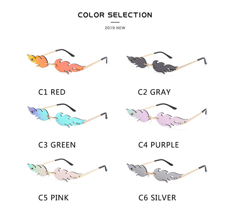 빈티지 화재 불꽃 선글라스 여성 남성 무테 선글라스 럭셔리 브랜드 직사각형 패션 선글라스 Clear Streetwear Shades