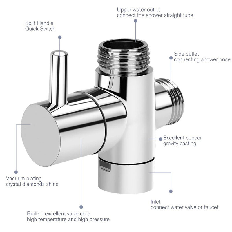 Desviador válvula 3 way separador de água chuveiro t adaptador ajustável cabeça de chuveiro desviador válvula de chuveiro do banheiro