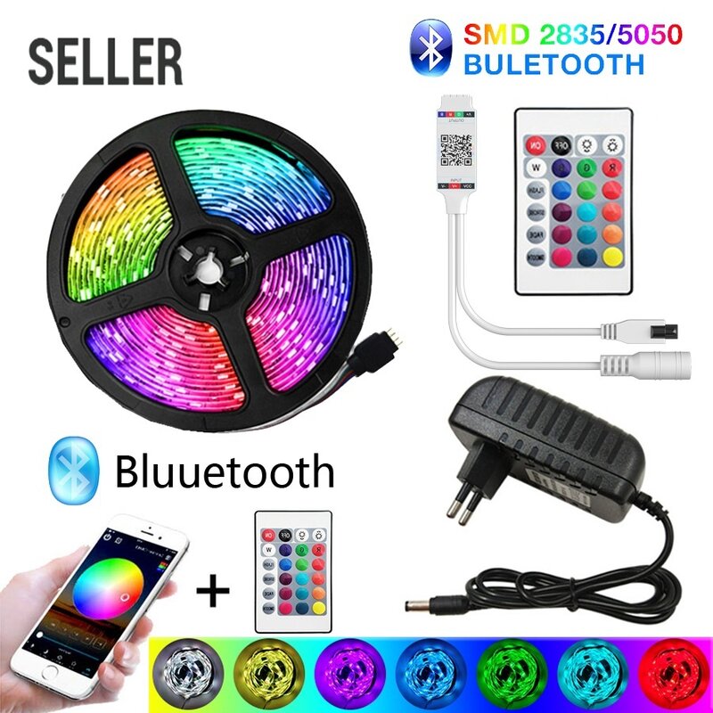Светодиодная RGB лента 5050 SMD, водонепроницаемая LED полоска с Управлением по Bluetooth, 20 м, 5 м, 10 м, 12 в пост. Тока