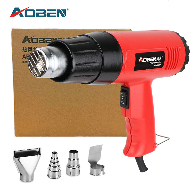 AOBEN 220V Heat Gun Dual Temperature Adjustable Electric Hot Air Gun Shrink Wrapping Industrial Building Hair Dryer with Nozzle