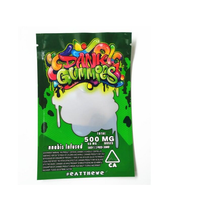2021 빈 Dank Gummies Mylar 가방 Edibles 소매 지퍼 잠금 포장 웜 500MG 곰 큐브 건조 허브 꽃에 대 한 거미