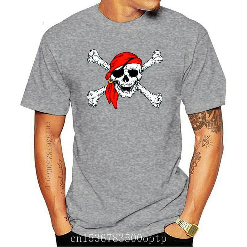 Neue Pirate Muster Personalisierte Männer Mode Grafik Einfarbig Eigene Rundhals T-shirt mit eine Einfache Kreuz Neclace frauen