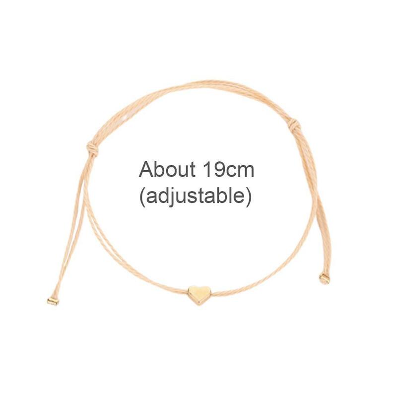 Kpop-pulsera de cuerda hecha a mano con forma de corazón para hombre y mujer, brazalete de cuerda Beige, joyería minimalista ajustable