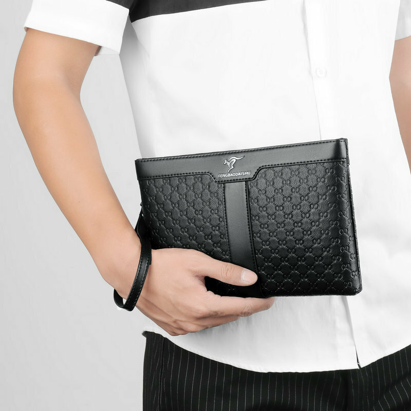 Bolso de mano para hombre, funda para iPad, bolsa de viaje de negocios, multifuncional, negro y marrón