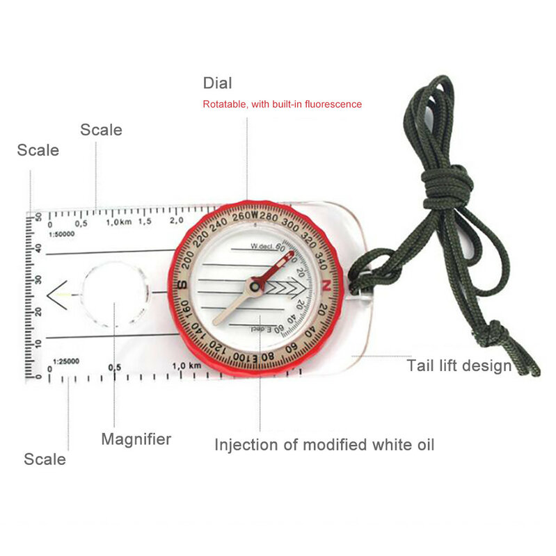 Premium 1pc Camping Hiking Compass Outdoor Portable Hiking Camping Ruler Map Magnifier Liquid Filled Compass#40