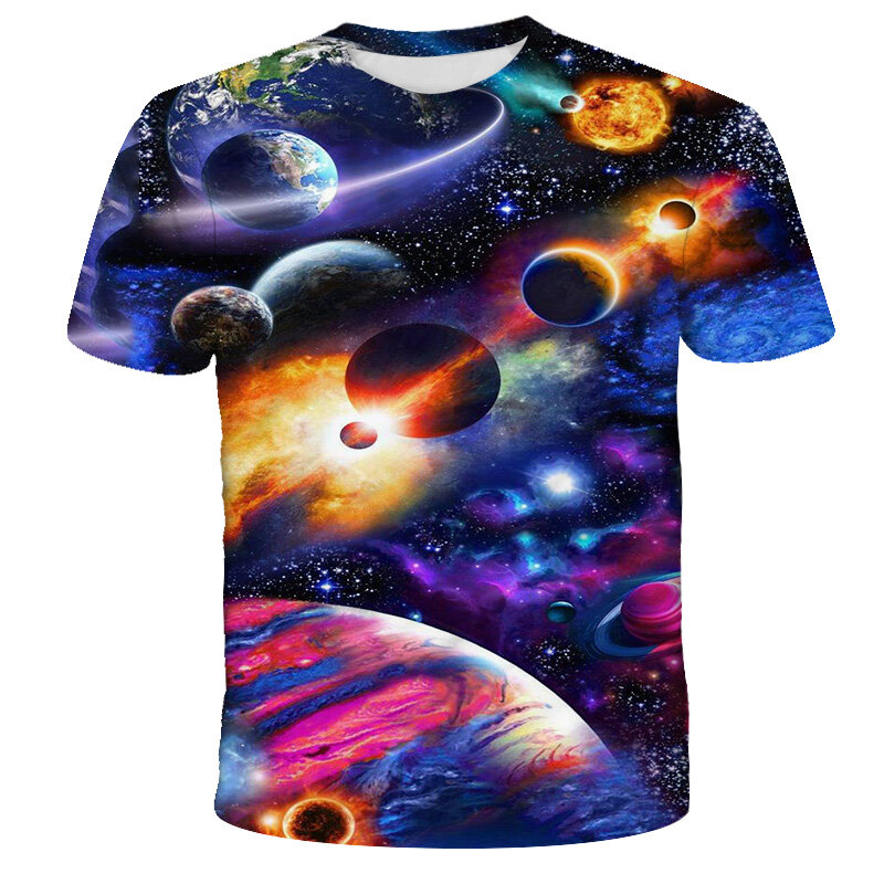 T-shirt imprimé en 3D pour garçons, filles et garçons, à la mode, galaxie, planète, univers, ciel étoilé