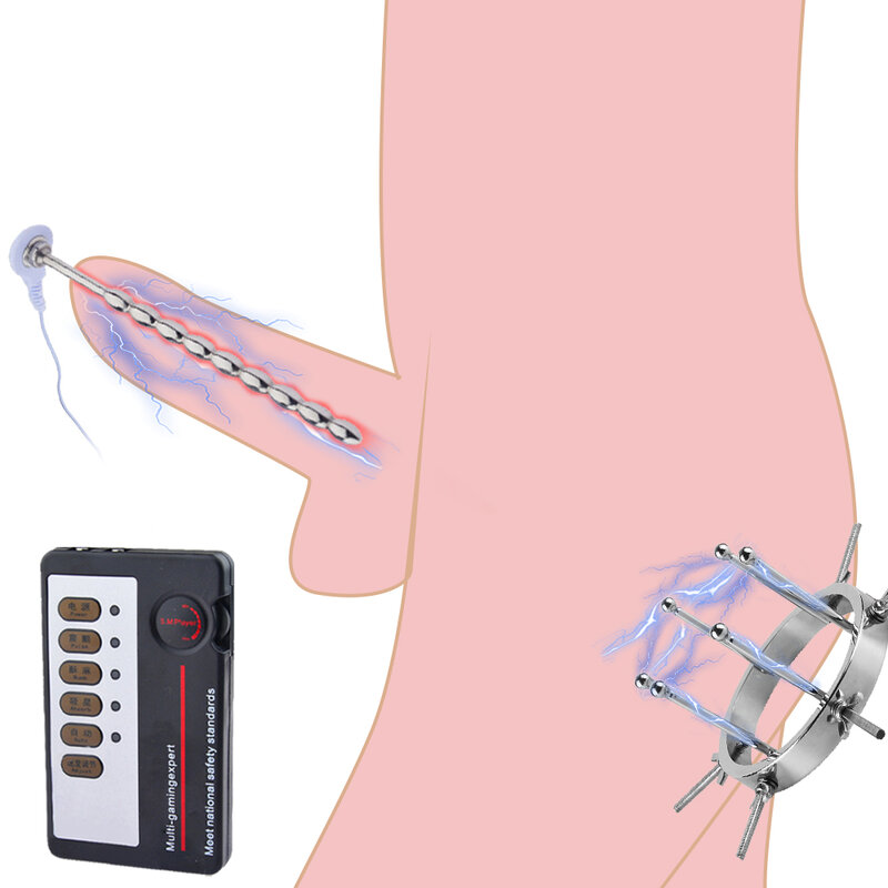 SM Electro Shock Vagina Anal Expander Metal Urethral Catheter Penis Plug Ring Vagina Dilator Backyard Peeping Butt Plug SexToys