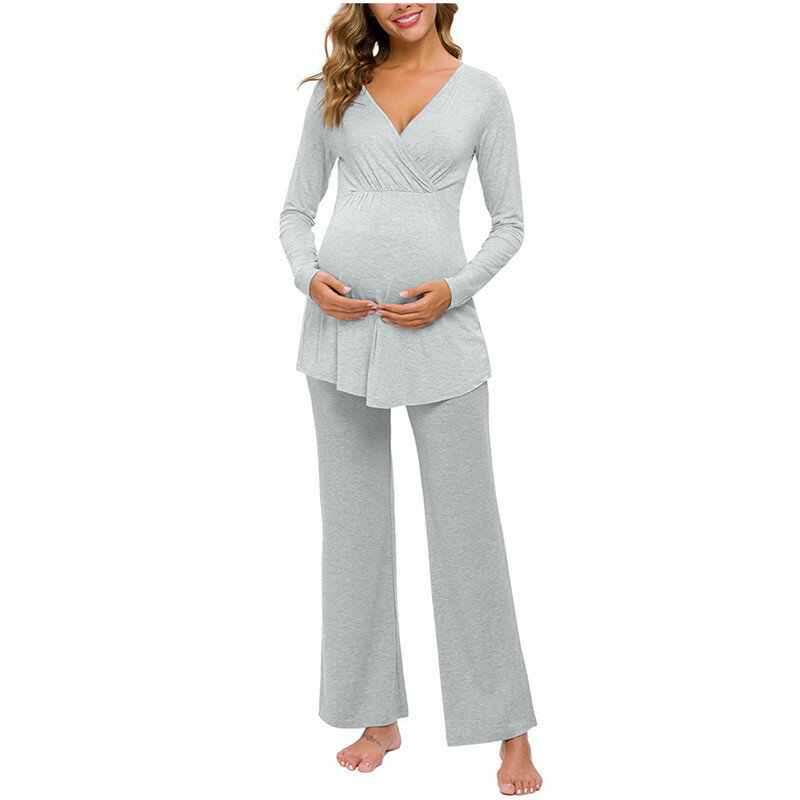 Novo pijama feminino de verão, manga longa, roupa modal fina, conjunto caseiro para grávidas, 2 peças, roupa de dormir sexy, 2020