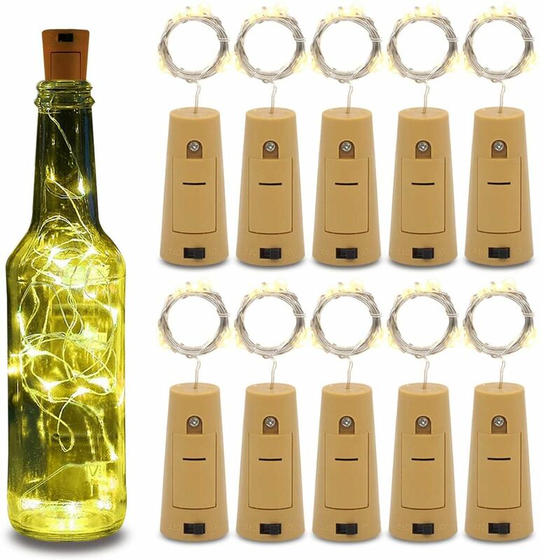 Betus 10 Pack Botol Anggur Lampu Tali Gabus-Bertenaga Baterai-Dekorasi untuk Salon Pernikahan