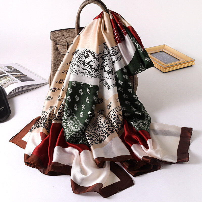 色とりどりのプリントが施された女性用シルクスカーフ,デザイナースカーフ,ビーチヒジャーブ,180x90cm