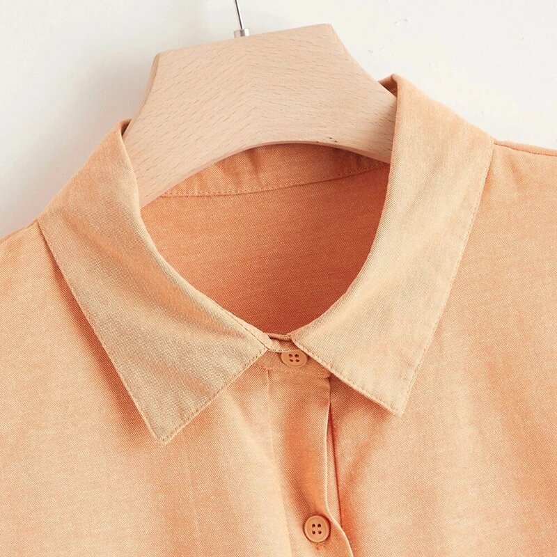 WXL Plus size camicetta donna 2021 arancione manica lunga camicie tinta unita oversize donna autunno Casual tasche top giacche Blusas Roupa