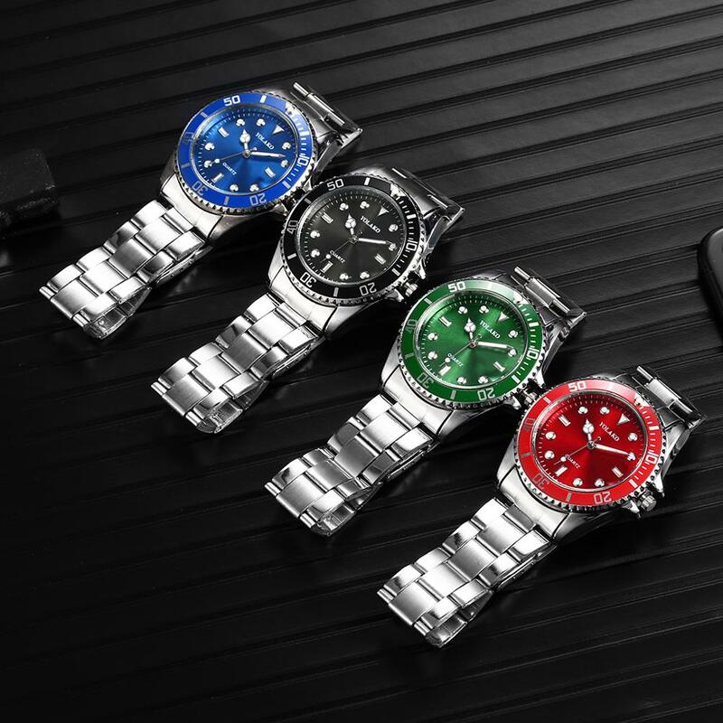 YOLAKO-Marca de Luxo Masculina Relógios De Negócios De Aço Inoxidável, Masculino Esporte Quartz Relógio De Pulso, Relógio Casual