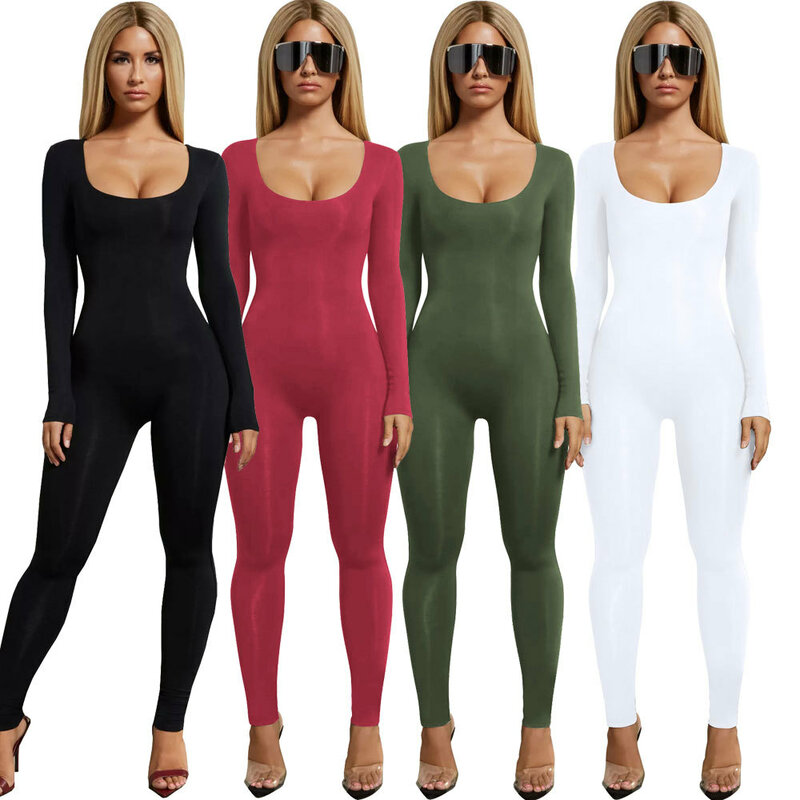 Combinaisons pour femmes, Sexy, noir, manches longues, combinaison pour femmes, blanc, vert, combinaison, pantalon Long, couleurs unies, 2020