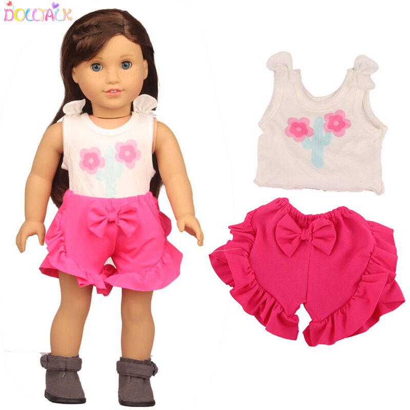 女の赤ちゃんのためのサボテンの人形,18インチ,ピンクの赤いリボンが付いたレースショーツTシャツ,43cm