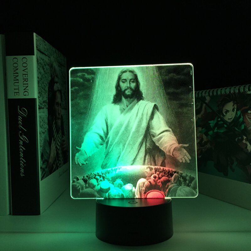 Estatua de Jesús para regalo de cumpleaños, luz colorida para decoración de dormitorio, lámpara LED de Manga para Religión, cristiano, regalo de cumpleaños