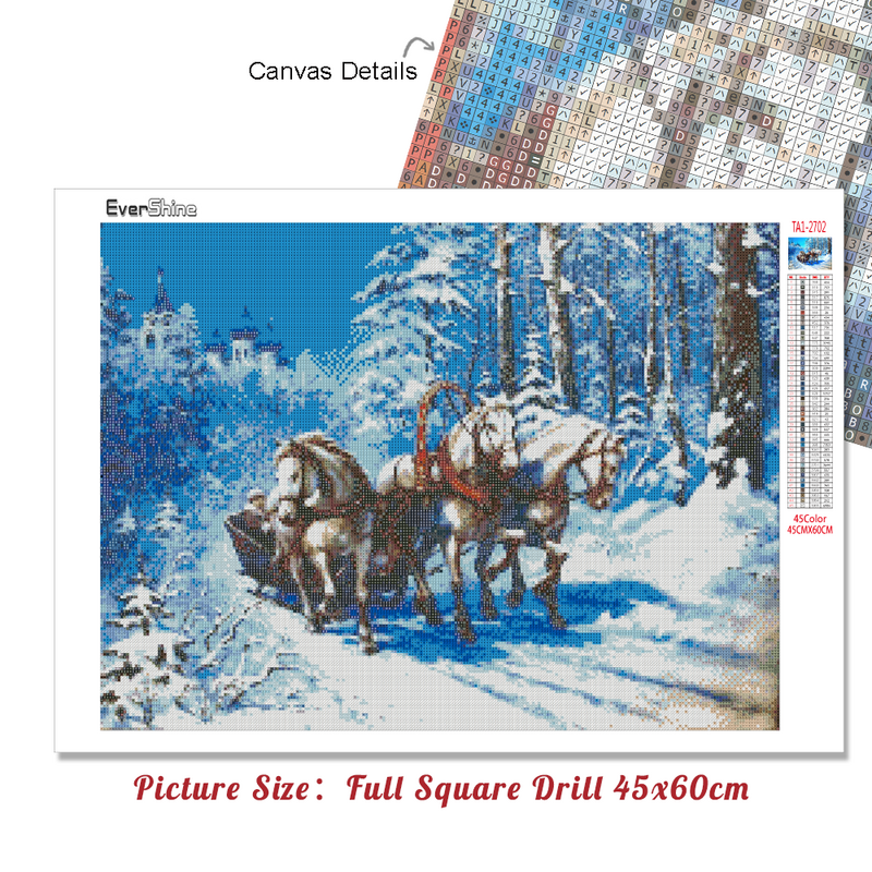 Evershine 5D Lukisan Berlian Kuda Cross Stitch Hewan Mosaik Bordir Full Set Musim Dingin Berlian Imitasi Gambar Dekorasi Rumah