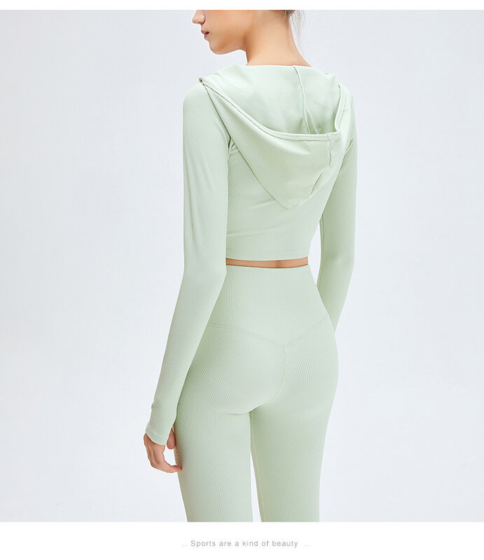 2021 BF Pakaian Yoga Baru Wanita Ketat Bertudung Warna Solid Celana Ketat Olahraga dan Atasan Latihan Kebugaran