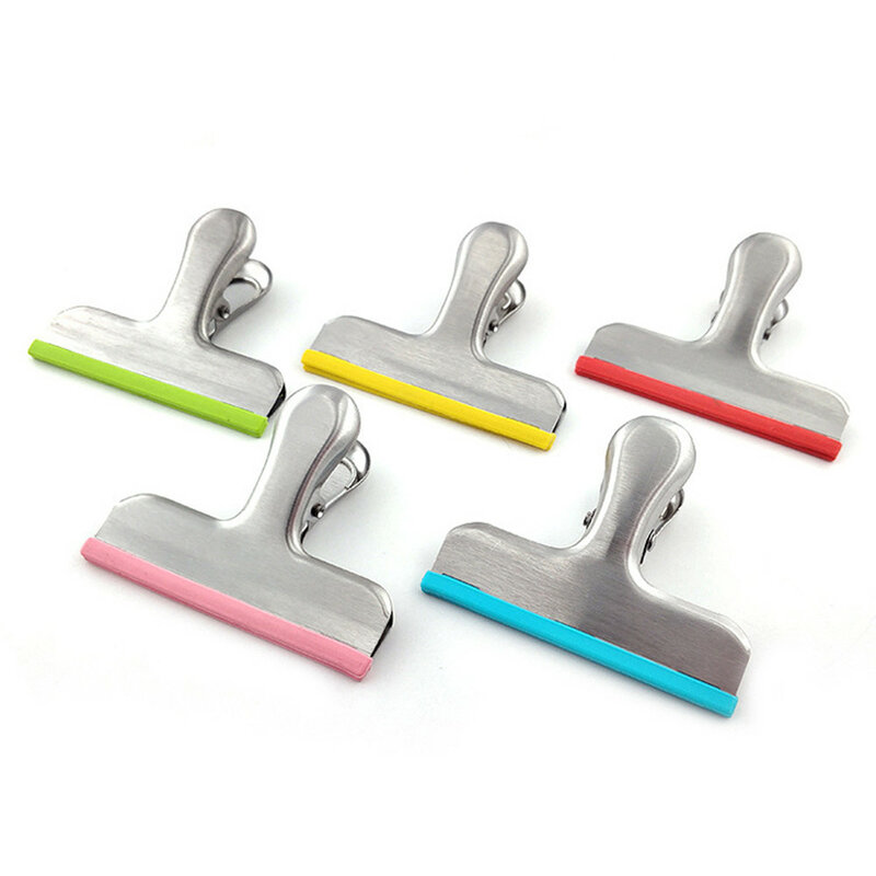 Stainless Steel Sealing Clip Food Snack Storage Silicone Sealing Clip Ticket Holder Food Bag Clips Non-slip Strip Close Clip