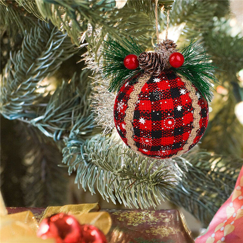クリスマスの木のボール,3ピース,PVC,赤い市松模様,クリスマス,休暇,パーティー,クリスマスプレゼント,家の装飾