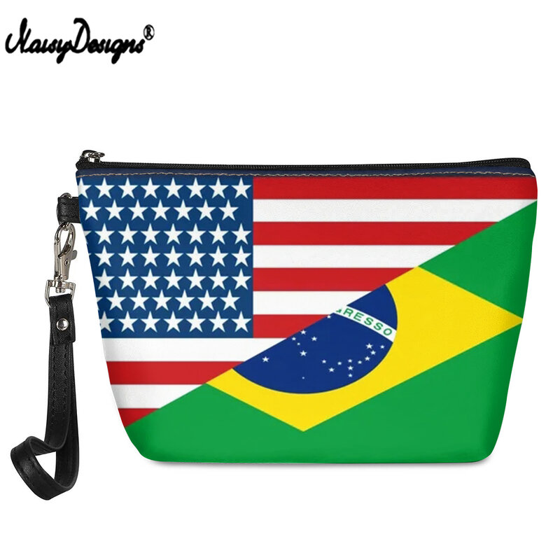 Noisydesigns brasil bandeira americana saco cosmético esteticista vaidade necessaire feminino kit de higiene pessoal de viagem saco de maquiagem organizador bolsa