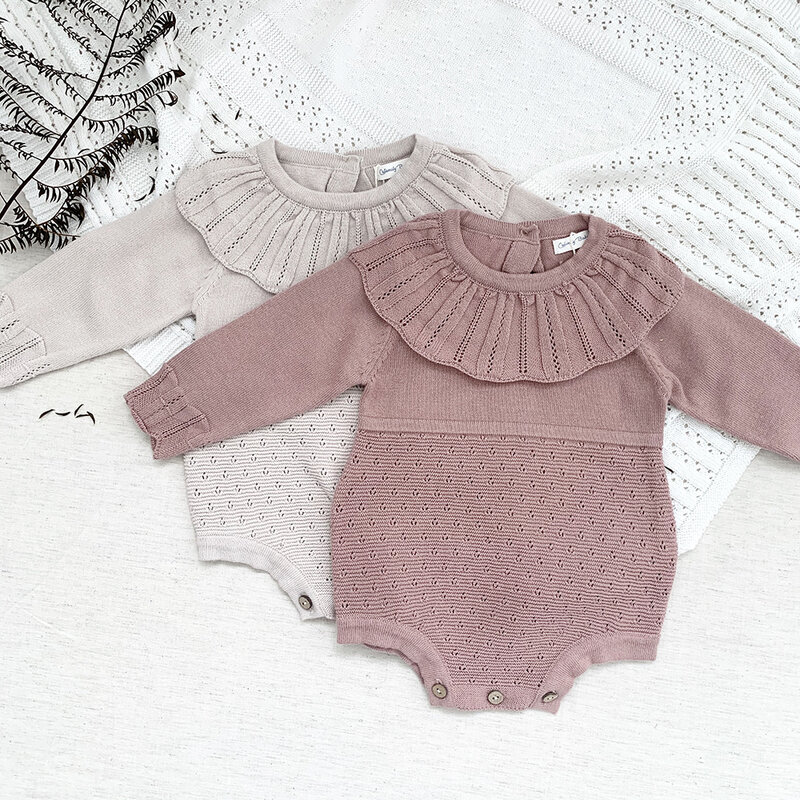Yg – vêtements tricotés une pièce pour bébés et enfants de 0 à 2 ans, vêtements d'escalade à col feuille de Lotus, en laine tissée à manches longues