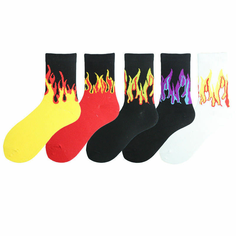 جوارب جديدة للرجال بنمط هيب هوب ملونة على النار جوارب دائرية بلون أحمر لهب مشعل كهربائي شعلة ساخنة للدفء جوارب قطنية