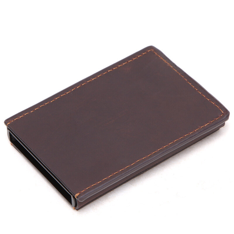 ZOVYVOL – porte-cartes de crédit pour hommes et femmes, portefeuille Vintage en cuir véritable, blocage RFID, étui Auto-Pop-up en aluminium