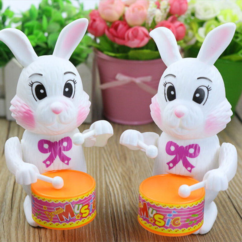 Cute Cartton Rabbit Drumming Clockwork Wind-Up Toys For Children Kids Educational Baby Birthday Gifts Funny Game 1PC